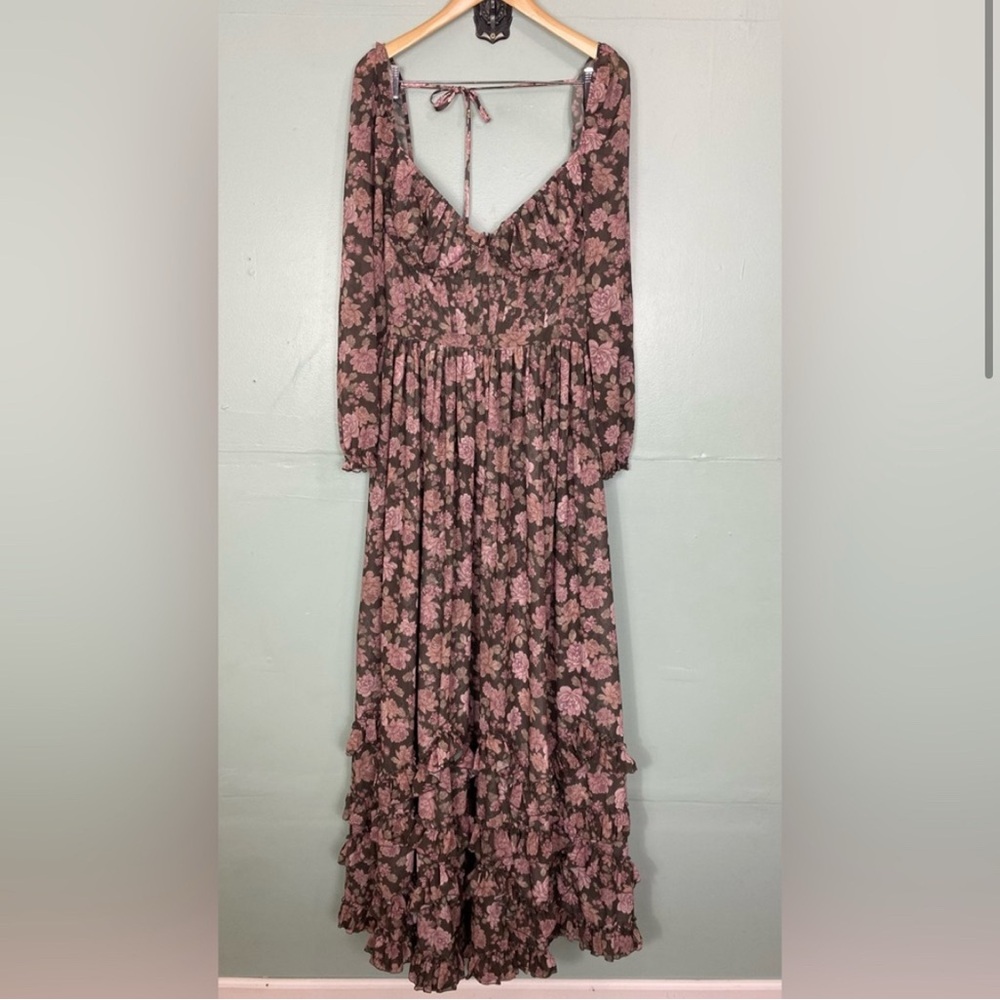 V Chapman Carmella Dress In Chocolate Peony Floral Maxi Gown Corset Size 8 - Picture 2 of 4